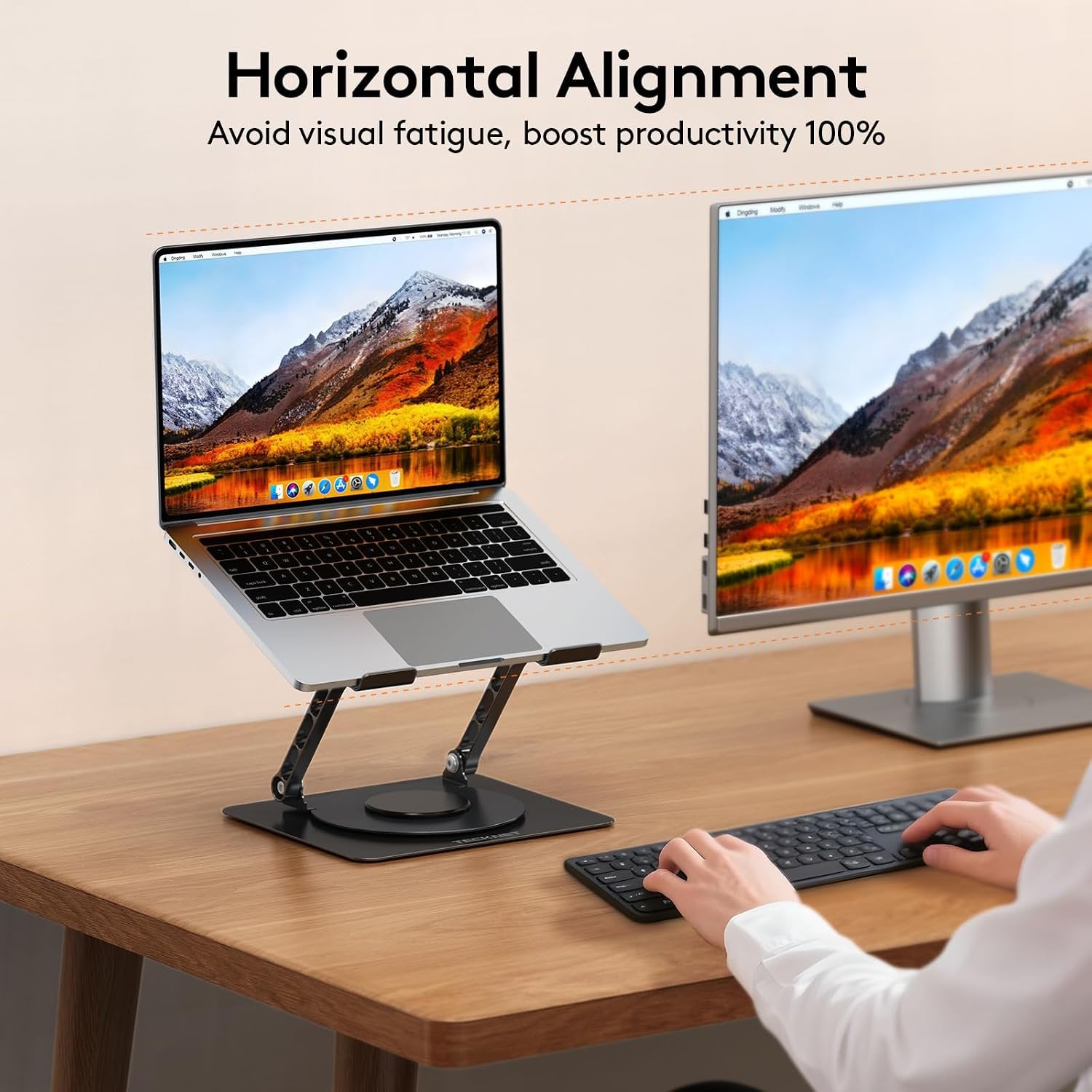 TECKNET BASICS Laptop Stand, 360° Rotating Base, Ergonomic Foldable Aluminum Alloy Riser, Height Adjustable, Compatible with MacBook, Dell, HP and All 10‑17" Laptops‑Black