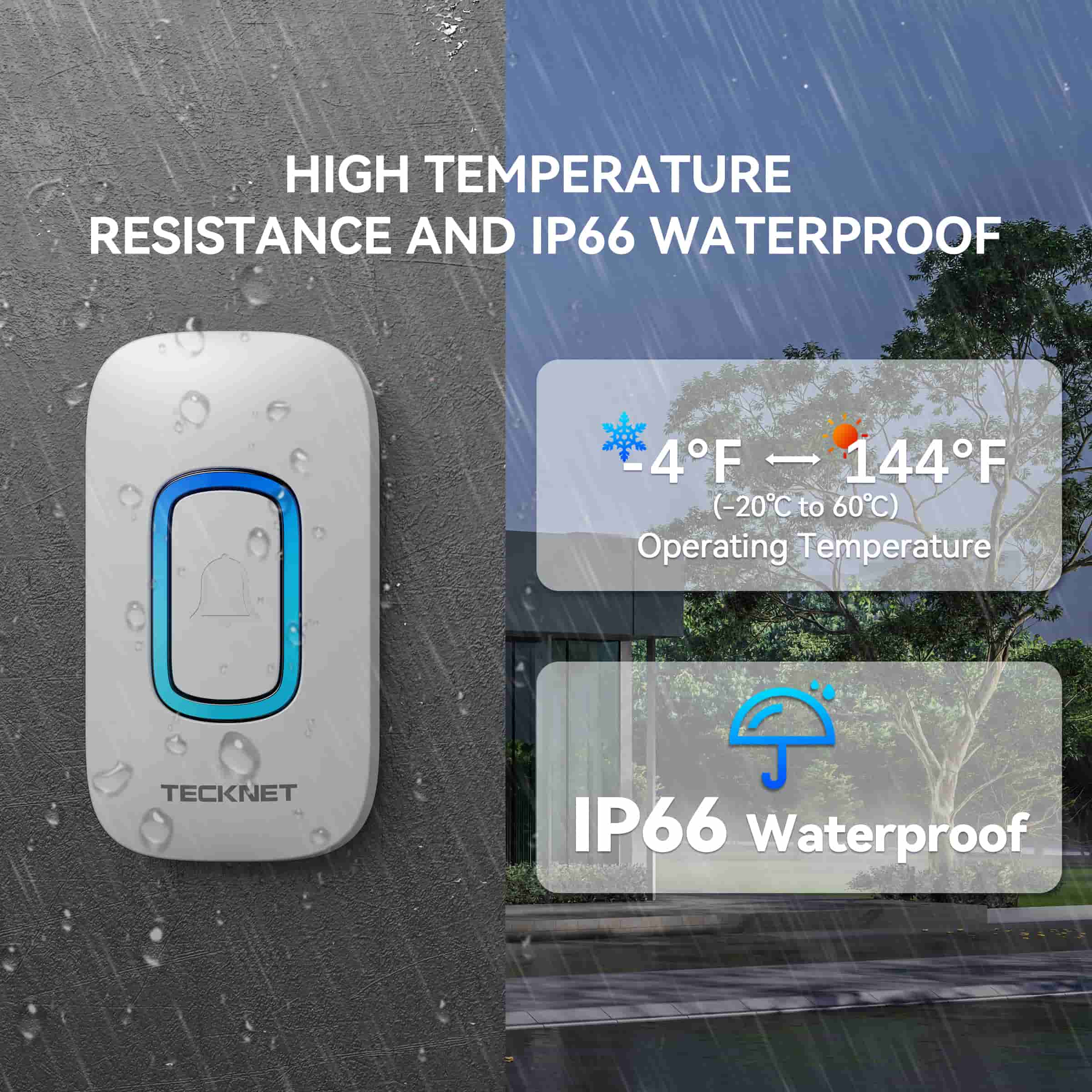 TECKNET Battery Powered Wireless Doorbell With RGB Light