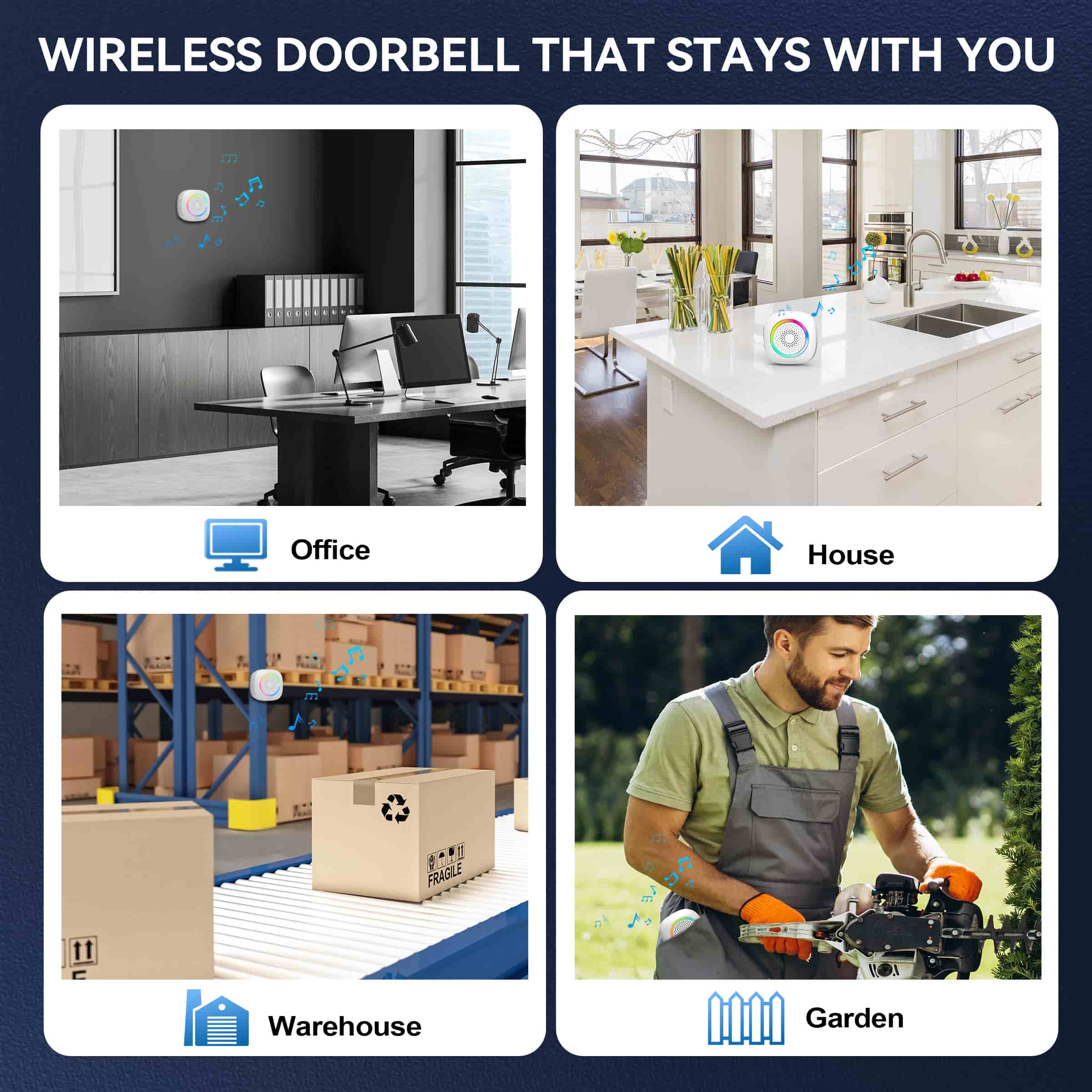 TECKNET Battery Powered Wireless Doorbell With RGB Light