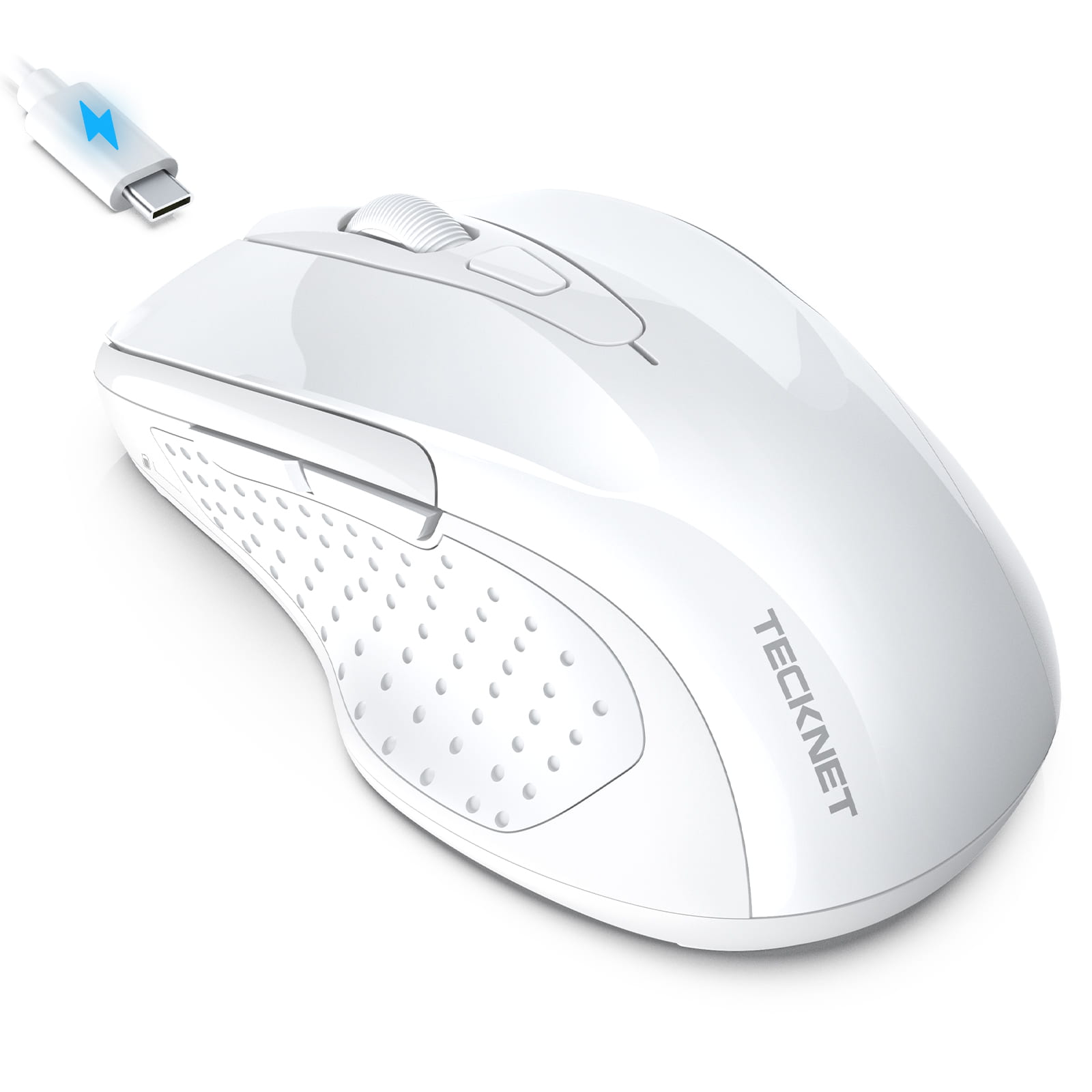 TECKNET Rechargeable Jiggler Wireless Mouse (BT5.0/3.0 & 2.4G) 4800 DPI Silent USB A & Bluetooth Mouse 6 Buttons