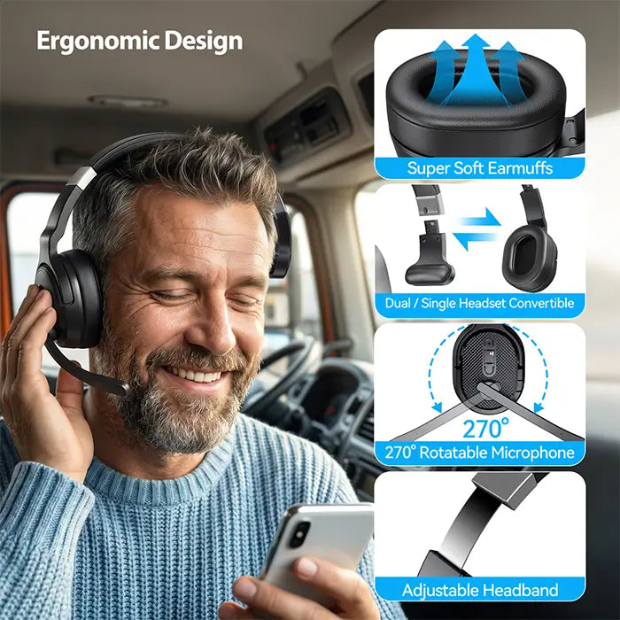 TECKNET Single and Dual Ear Bluetooth Trucker Headset