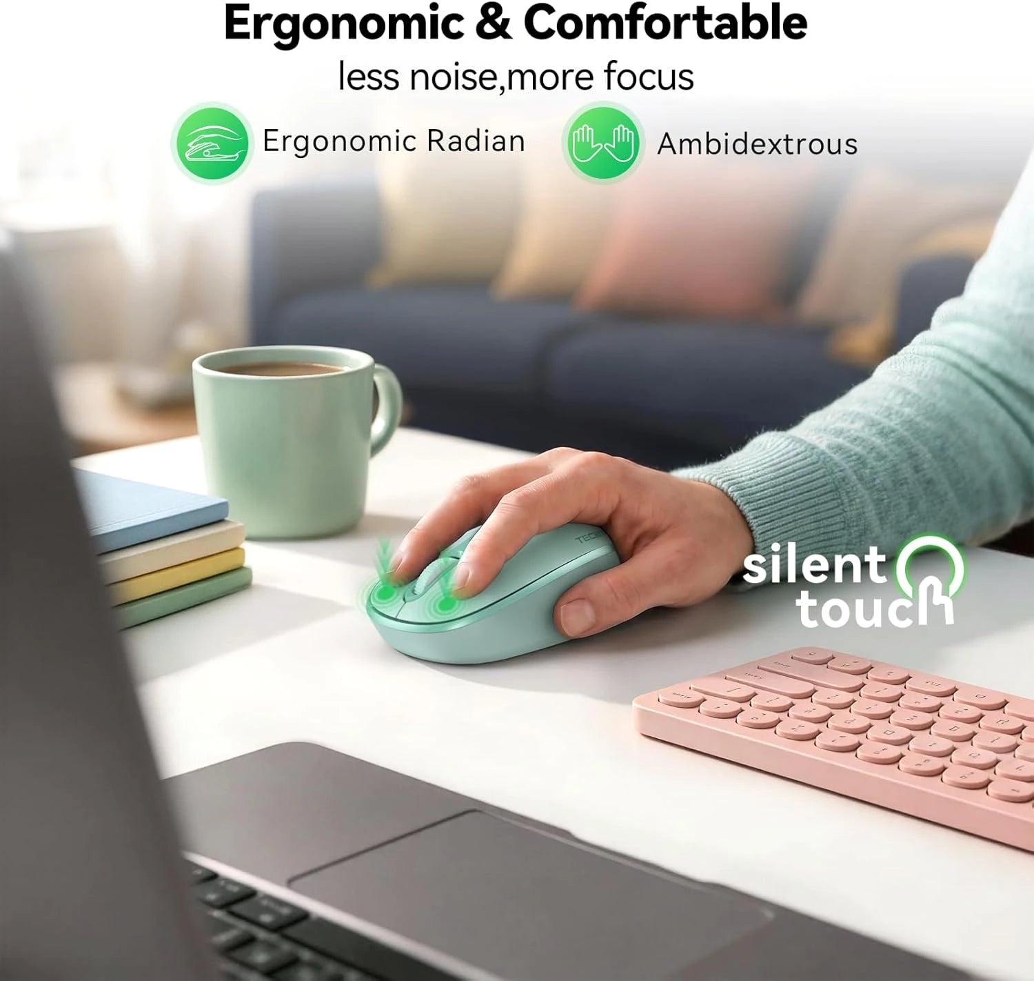 TECKNET Classic 2.4G Wireless Silent Ergonomic Mouse MS006