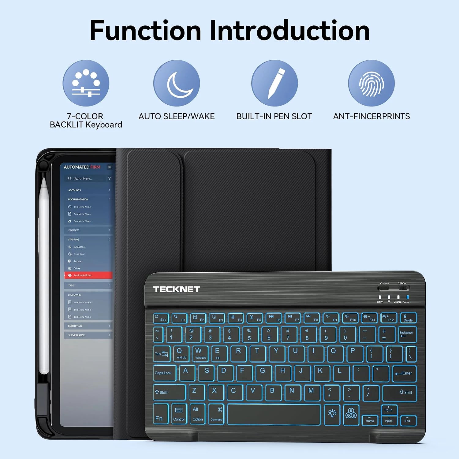 TECKNET for iPad A16 11th/10th Generation Case with Keyboard TK-KB039