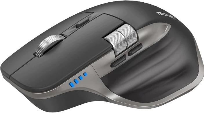 TECKNET Ergo Tri‑Mode Silent Grey Mouse 4800 DPI MS029 3‑Device Multi‑Mode Switch Precision Metal Scroll Wheel Horizontal Side Scroll Rechargeable Quiet‑Click Ergonomic Mouse