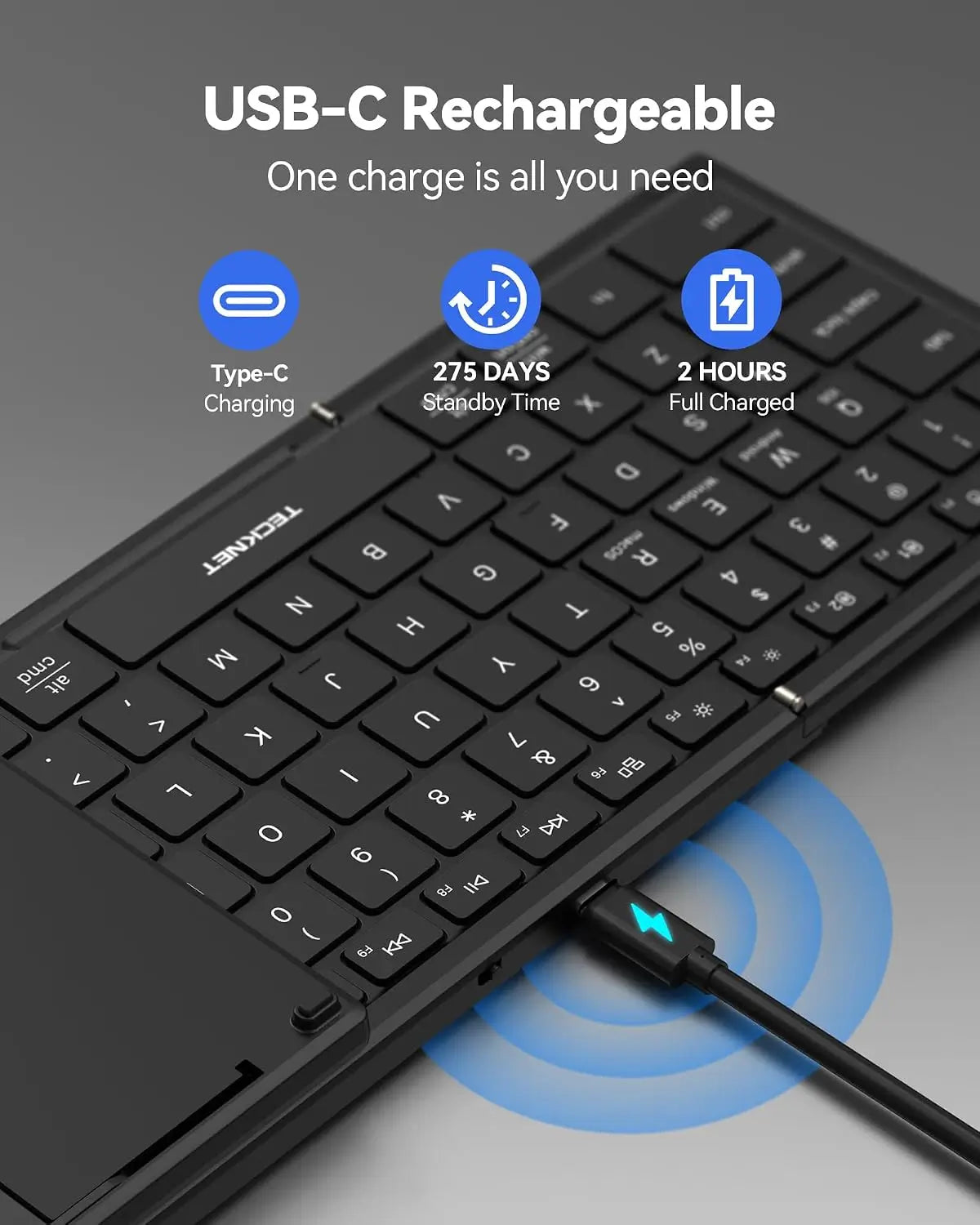TECKNET Rechargeable Foldable Keyboard & Mouse Combo (Multi-OS), TK-KB046
