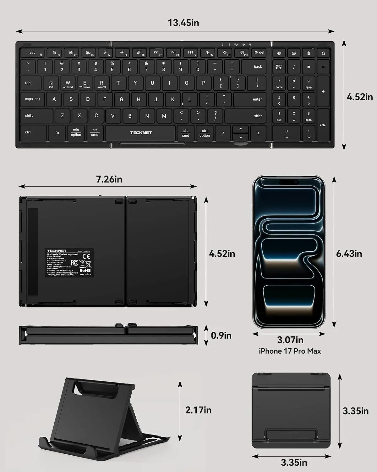 TECKNET Rechargeable Foldable Keyboard & Mouse Combo (Multi-OS), TK-KB046