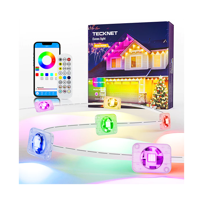 TECKNET 100FT Outdoor Smart RGBIC LED Lights – Preset/DIY Modes, Music Sync, IP67 Waterproof (Holiday/Party)