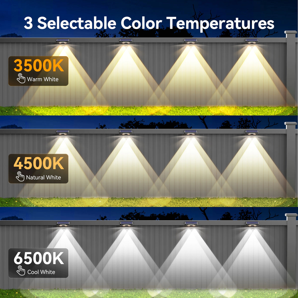 TECKNET Solar Fence Lights Outdoor 8 Pack