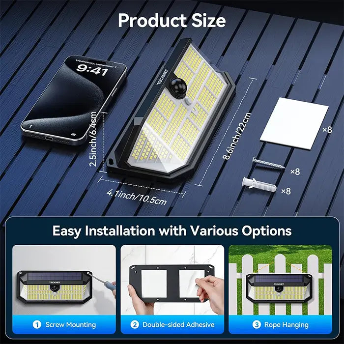 TECKNET Solar Lights Outdoor 495 LED Motion Sensor Waterproof Wall Lights