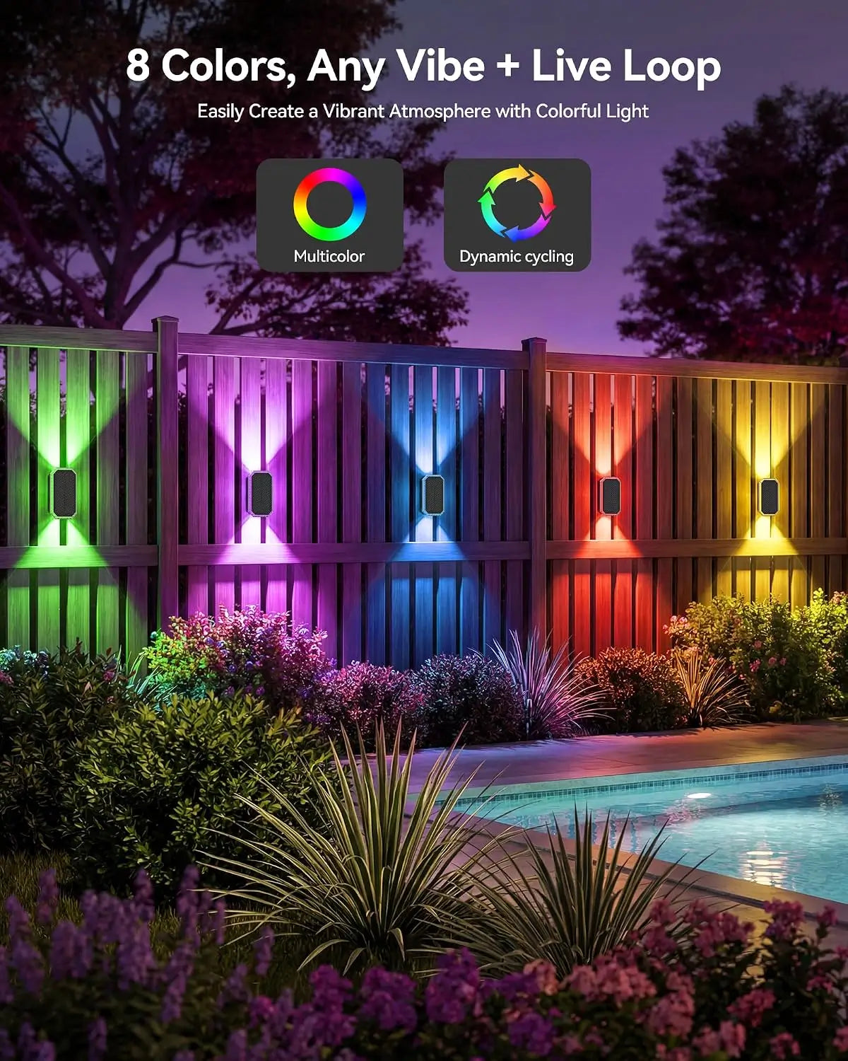 TECKNET Solar Fence Lights Outdoor, Up & Down Lighting, RGB, IP67