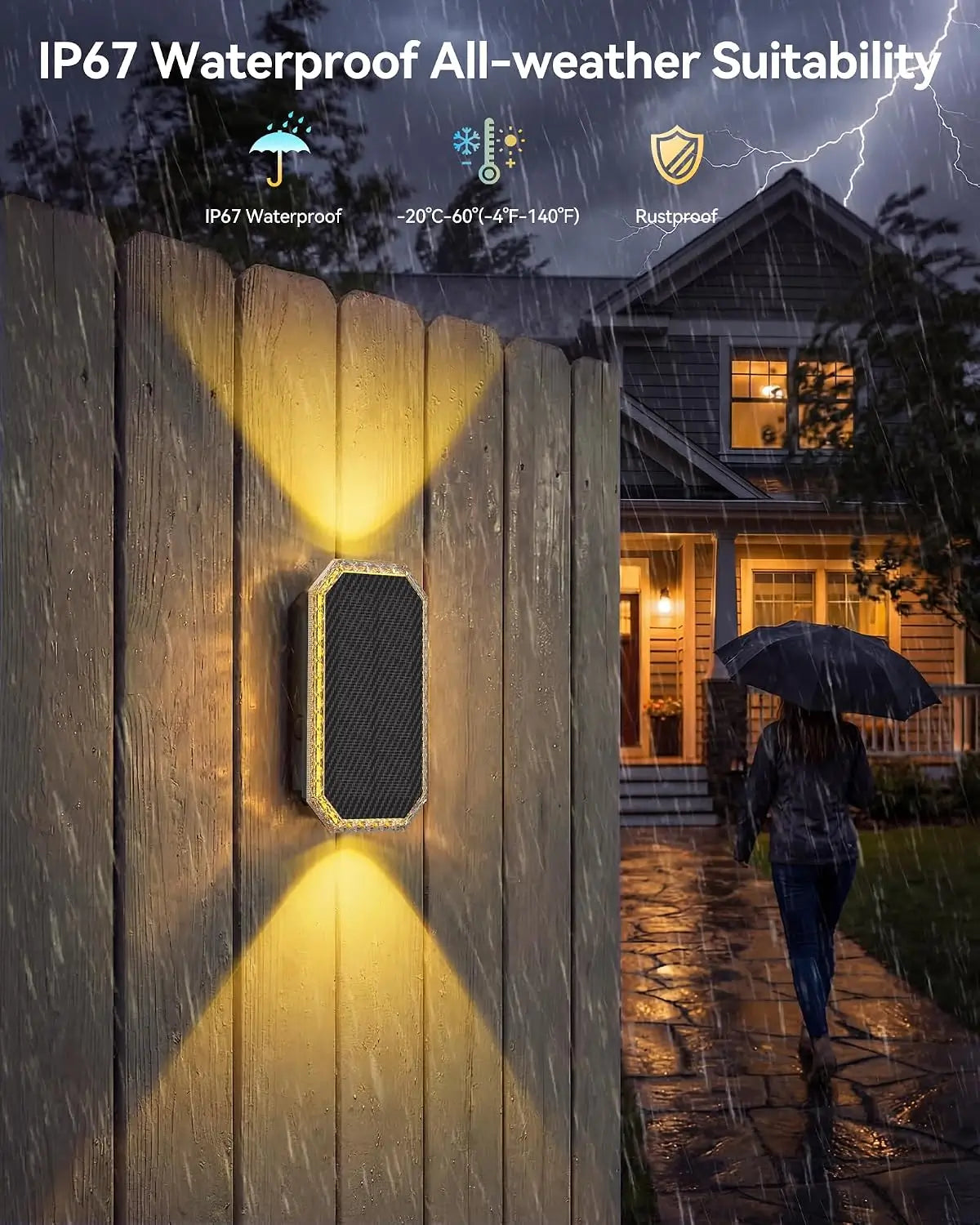 TECKNET Solar Fence Lights Outdoor, Up & Down Lighting, RGB, IP67