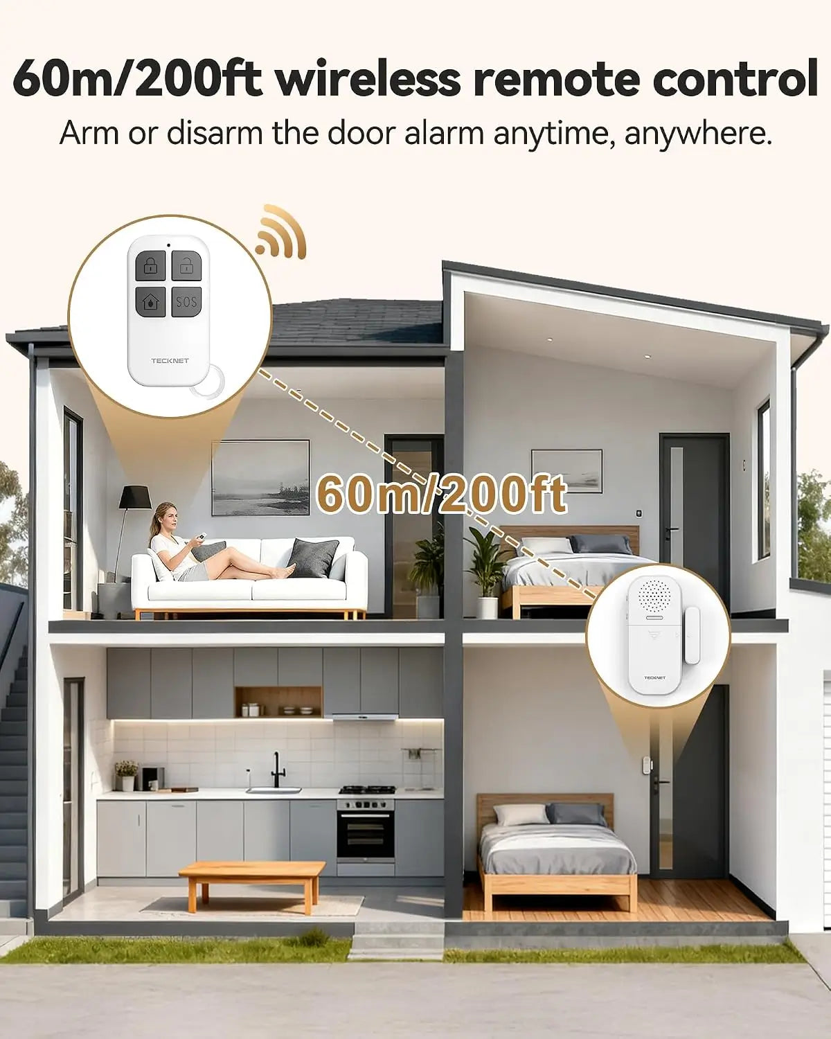 TECKNET Door/Window Alarm Sensor with Remote - Guardian for Home