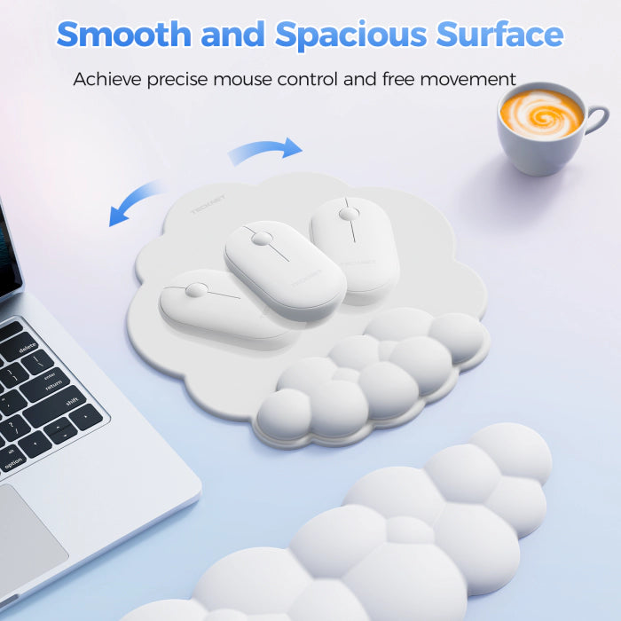 TECKNET Cloud Mouse Pad with Wrist Rest MGM01142, smooth spacious surface precise mouse control cloud‑shape ergonomic keyboard mouse wrist rest set