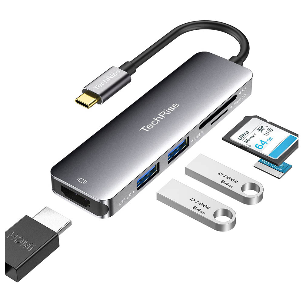 kubiske trekant Asser TechRise 5-in-1 USB C Hub Multiport Adapter with USB 3.0 Ports SDTF Ca