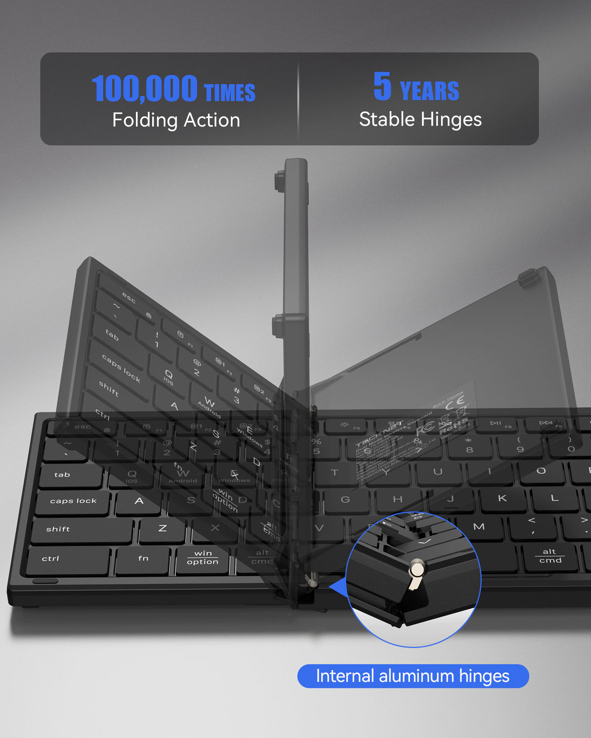 TECKNET Foldable Bluetooth Keyboard and Mouse Combo, Rechargeable Wireless Travel Set for Win/Mac/iOS/Android