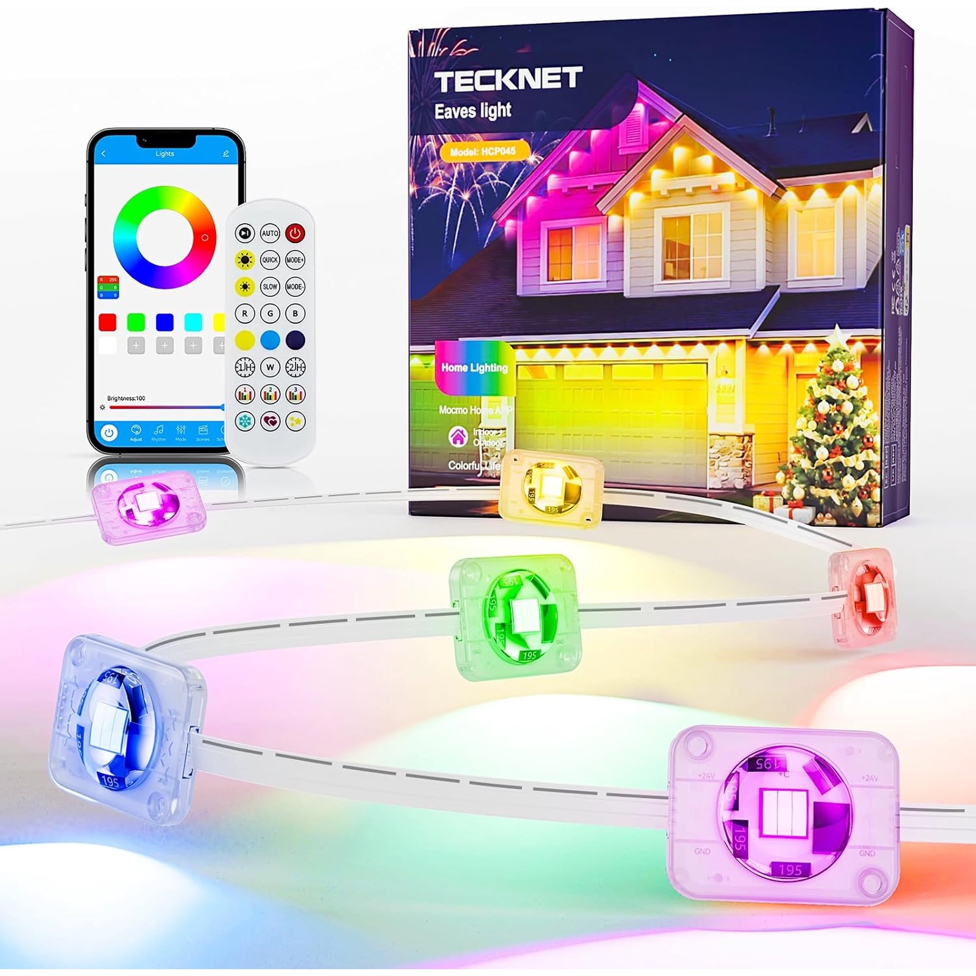 TECKNET 100FT Permanent Outdoor Lights, Smart RGBIC LED Christmas Lights, Preset/DIY Modes, Dual Music Sync, IP67 Waterproof Outdoor Lighting for Holiday & Party Decorations
