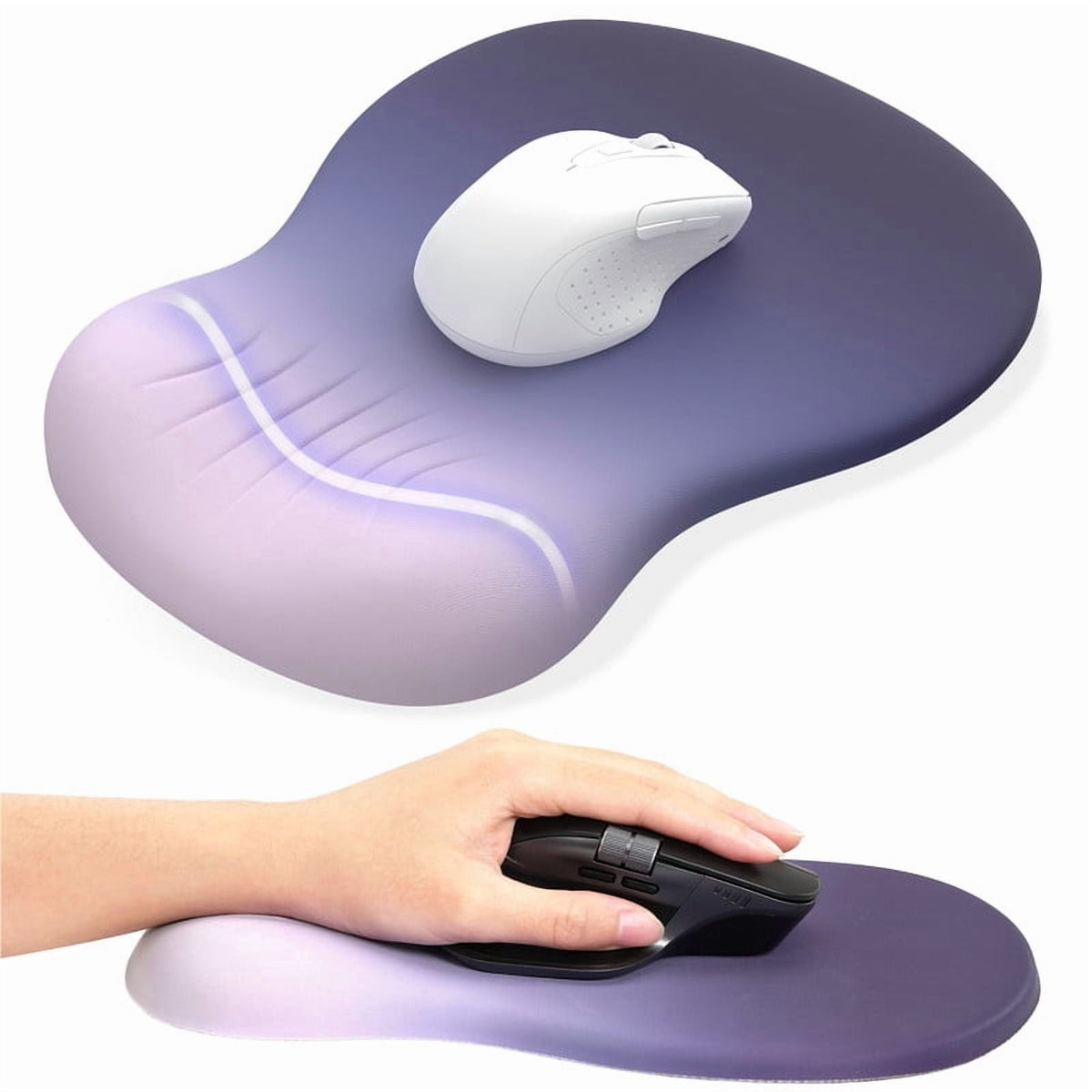 TECKNET Ergonomic Mouse Pad with Wrist Rest, Memory Foam Support, Smooth Non-Slip Base for Laptop/PC, Pain Relief for Home Office Gaming, Gradient Blue