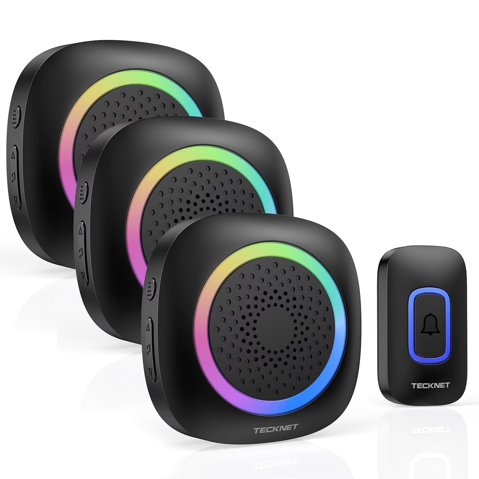 TECKNET Wireless Doorbell with 3 Portable Doorbells with RGB Light, Battery Powered IP66 Waterproof Door Chime Kit, 1300ft Wireless Range, 60 Chimes & 5 Level Volume, FCC Id:YI6RL-33TX
