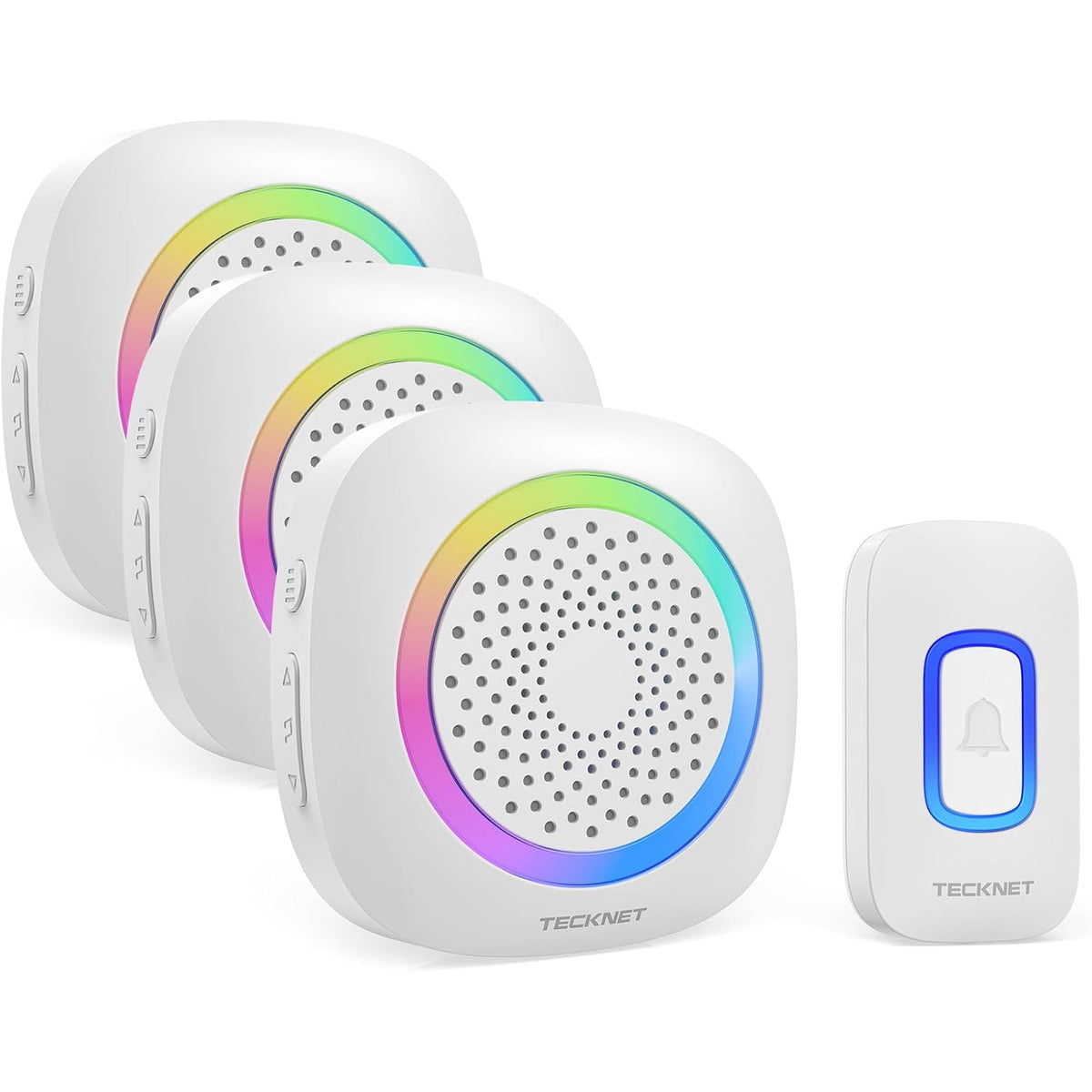 TECKNET Wireless Doorbell with 3 Portable Doorbells with RGB Light, Battery Powered IP66 Waterproof Door Chime Kit, 1300ft Wireless Range, 60 Chimes & 5 Level Volume, Using Time up to 4.5 Years