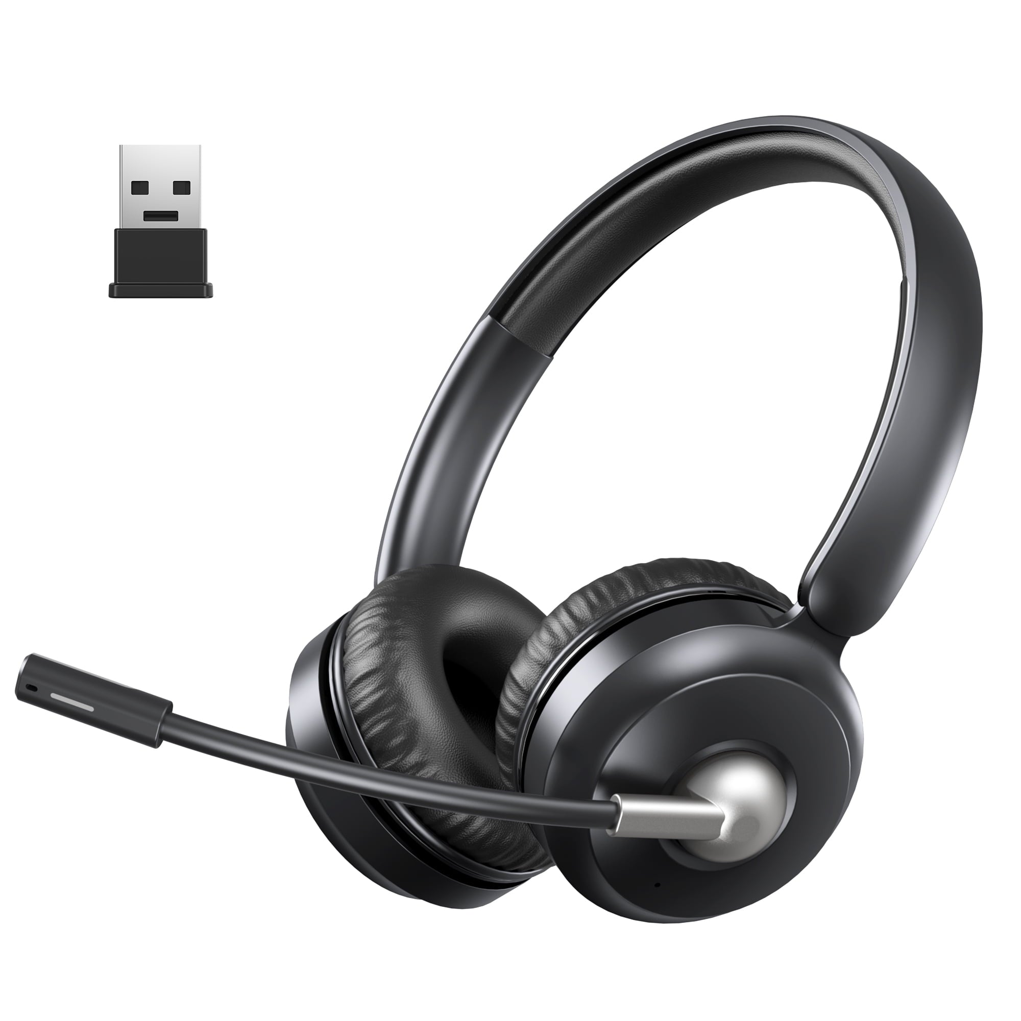 TECKNET Wireless Headset, Bluetooth Headset with Noise Cancelling Microphone - Rechargeable Bluetooth V5.2 Headphones, 50H Playtime & Mic Mute, On Ear Headphones for Trucker/Remote Work/Call Center