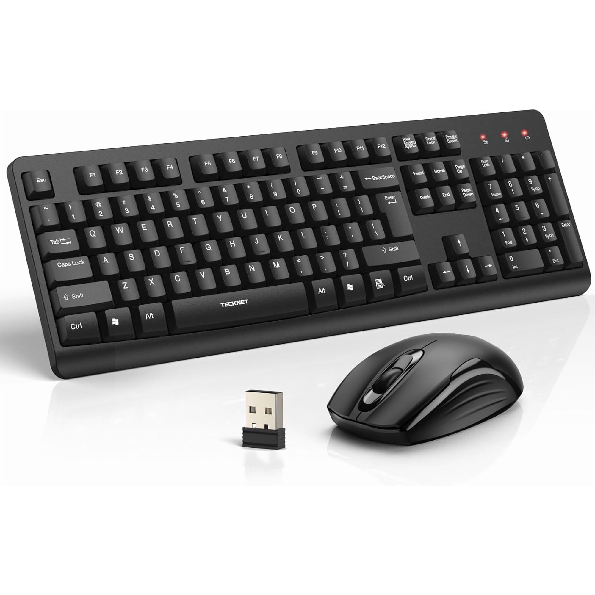 TECKNET BASICS Wireless Keyboard & Mouse Combo, Full-Size Ergonomic, Low-Noise Typing & Clicking, Long Battery Life, Spill-Resistant, 2.4G Lag-Free USB for PC/Laptop/Computer