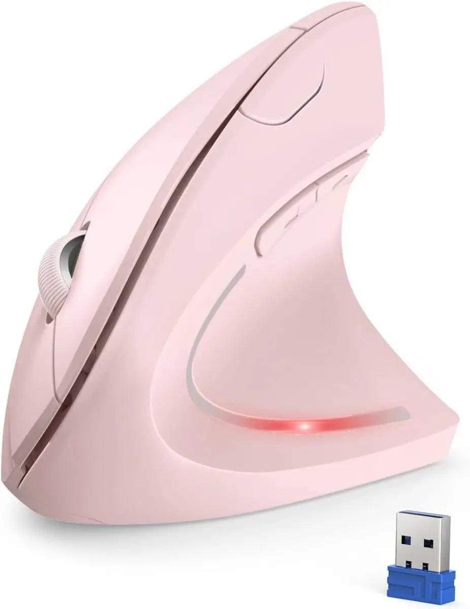 TECKNET Ergonomic Mouse, Rechargeable 2.4G+Bluetooth Vertical Mice 6 DPI Adjustable, Wireless Optical Carpal Tunnel Mouse Right Hand, Multi Device for Laptop, PC, Computer, MacBook, iPad - Pink