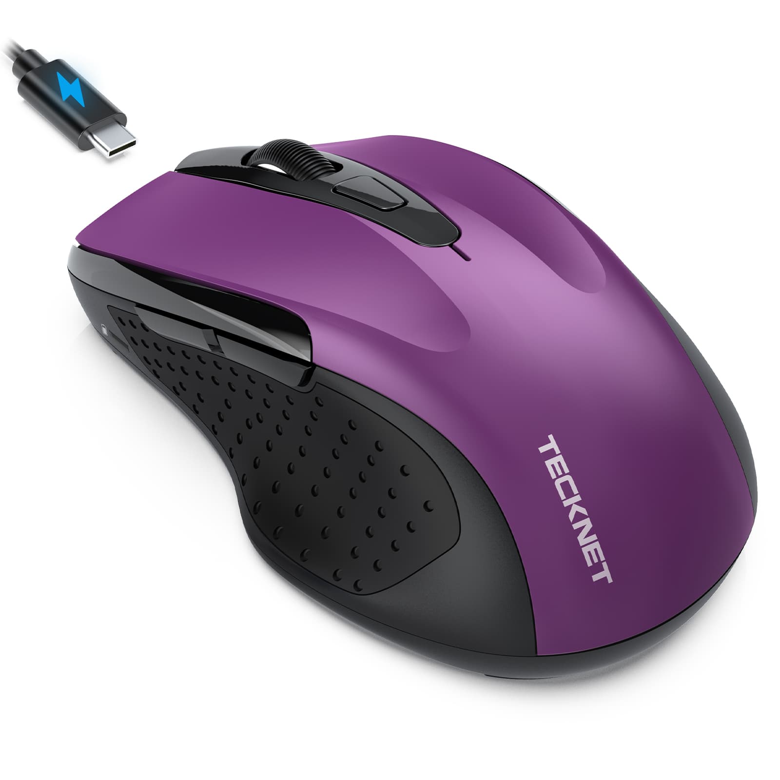 TECKNET Rechargeable Jiggler Wireless Mouse (BT5.0/3.0 & 2.4G) 4800 DPI Silent USB A & Bluetooth Mouse 6 Buttons