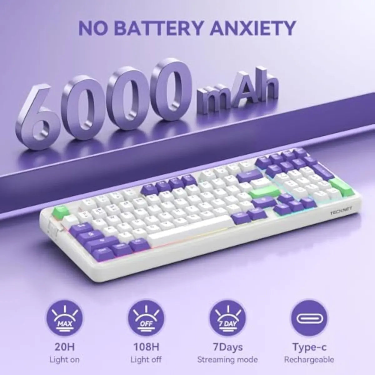 TECKNET Tri-Mode BT5.0/Wired/Wireless Mechanical Keyboard