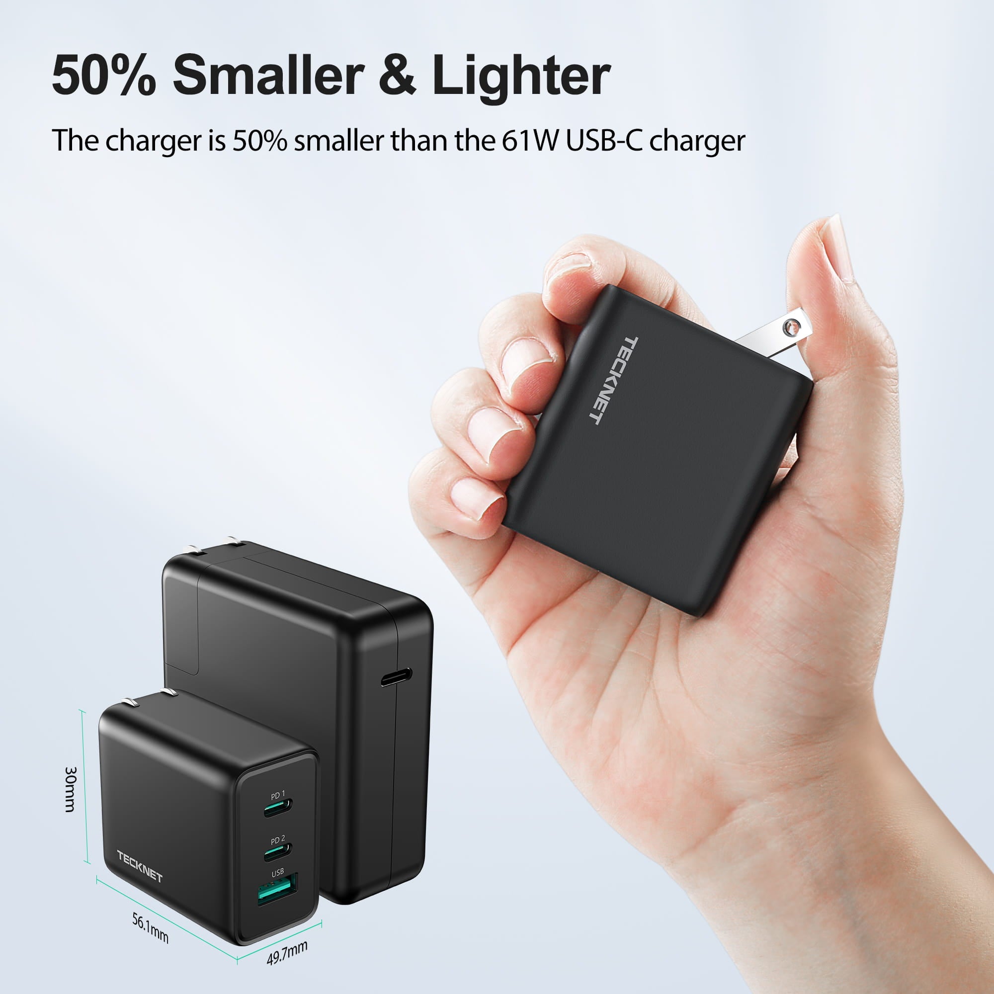 TECKNET 65W 3-Port USB C GaN Fast Charger
