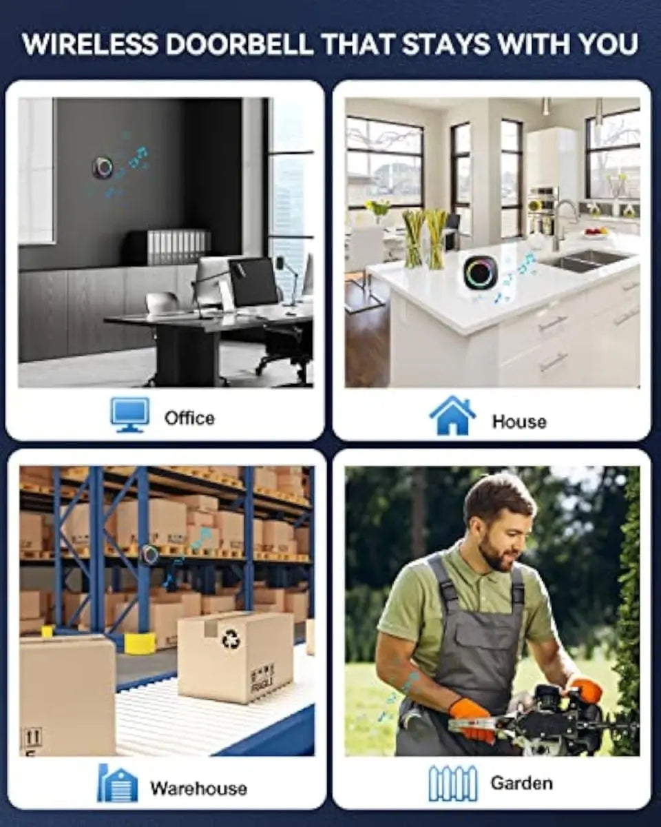 TECKNET Wireless Doorbell with 2 Portable Receivers, Battery Powered Doorbell with RGB Light, IP66 Waterproof Door Chime Kit, 1300ft Wireless Range, 0-110dB & 60 Chimes, 36-Month Long Battery Life