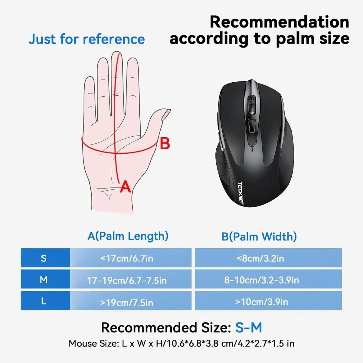 TECKNET Wireless Mouse Rechargeable 4800 DPI Silent Mouse 8 Buttons Bluetooth Mouse