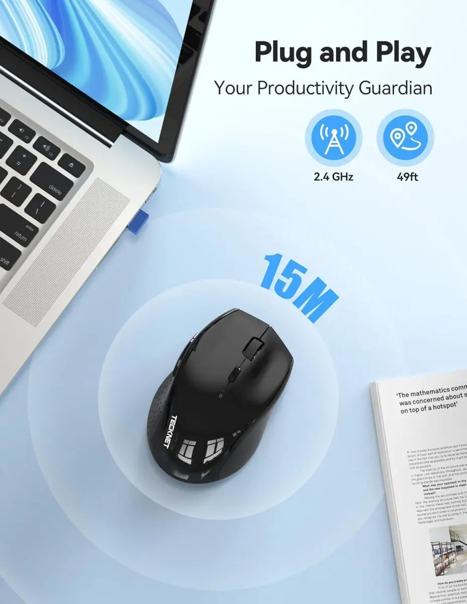 TECKNET Wireless Mouse Rechargeable, 6 Button 6400 DPI