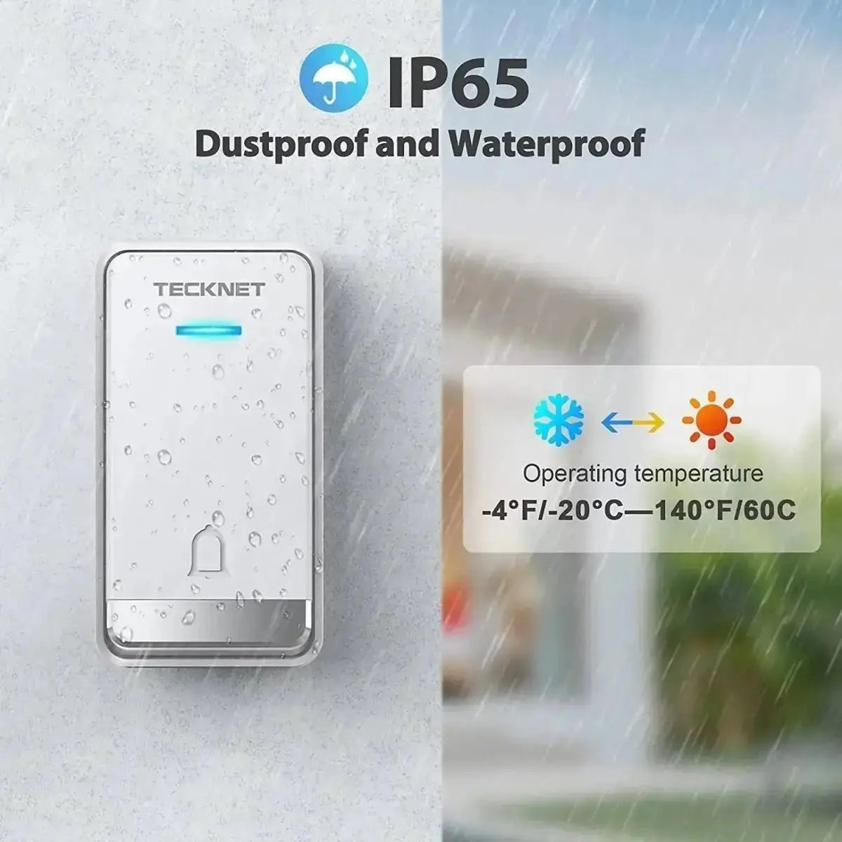 TECKNET Wireless Self-Powered Doorbell with Extra Socket