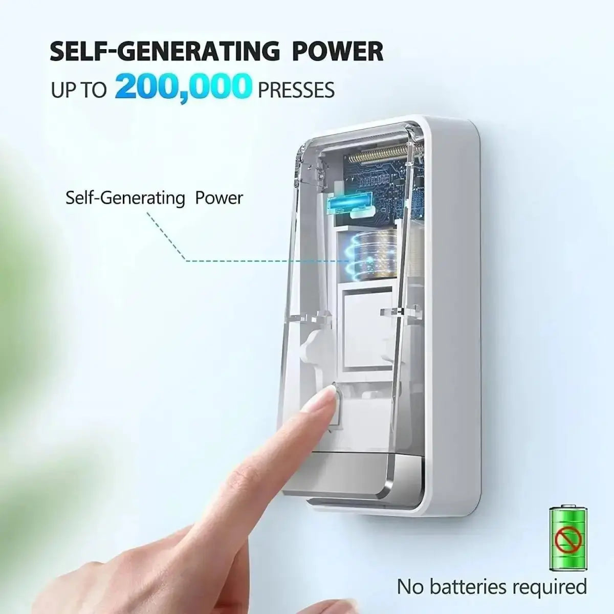 TECKNET Wireless Self-Powered Doorbell with Extra Socket
