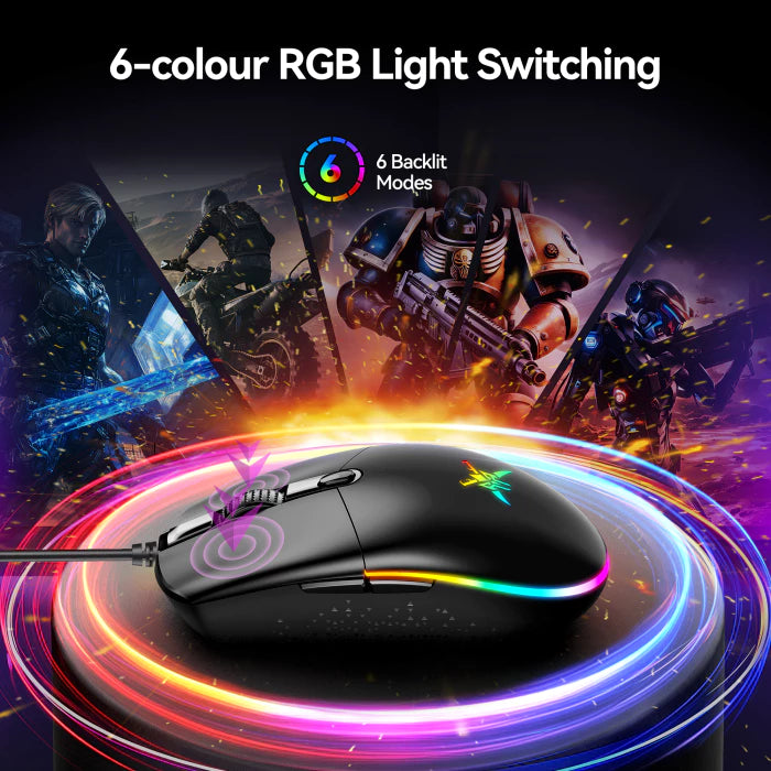 TECKNET Wired Gaming Mouse - Ergonomic Wired Mouse with 8000 DPI, 6 Programmable Buttons, RGB Backlighting, 1000Hz Polling Rate, Gaming Mice for Laptop/PC