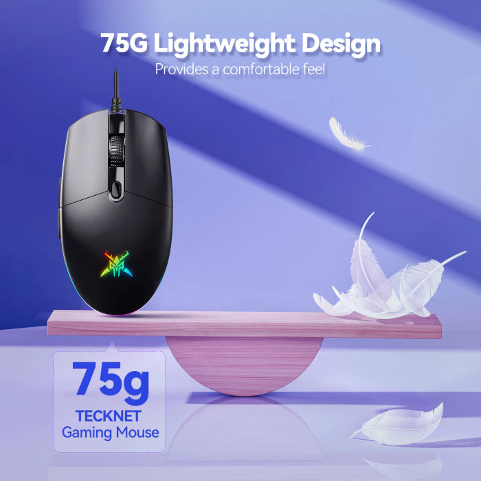 TECKNET Wired Gaming Mouse - Ergonomic Wired Mouse with 8000 DPI, 6 Programmable Buttons, RGB Backlighting, 1000Hz Polling Rate, Gaming Mice for Laptop/PC