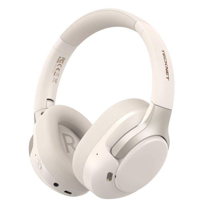 TECKNET TK‑HS049 hybrid active noise cancelling wireless headphones bluetooth 6.0 40mm driver over‑ear protein leather memory foam headset