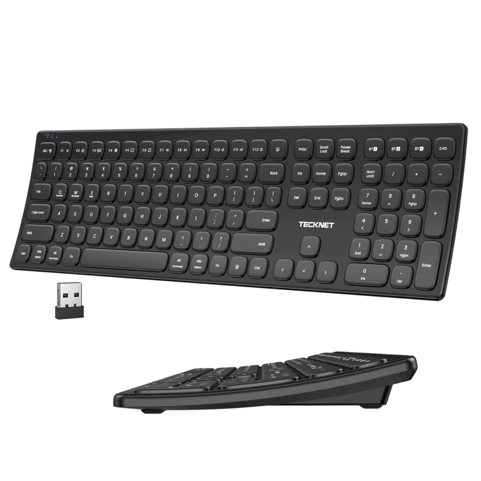 TECKNET Bluetooth wireless rechargeable keyboard with multi‑device switching (BT5.0+2.4G+wired),TK-KB045