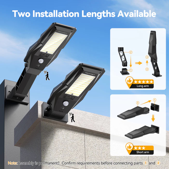 TECKNET Solar Street Lights Outdoor Waterproof - Dusk to Dawn Solar Powered Street Lights IP66, Pole & Wall, with Motion Sensor & Remote