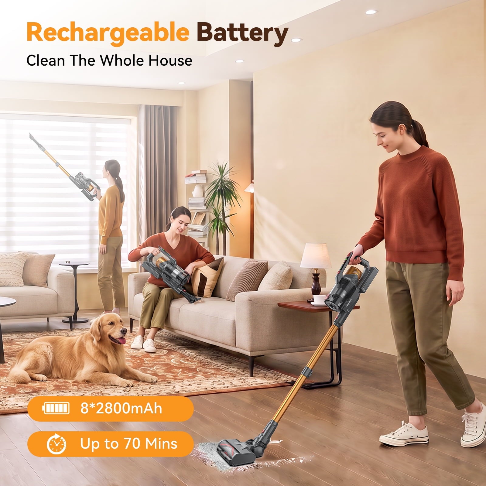 TechRise Basic 650W/55kPa Lightweight Cordless Vacuum,70Mins Runtime Handheld Cleaner for Pet Hair & Home Daily Cleaning