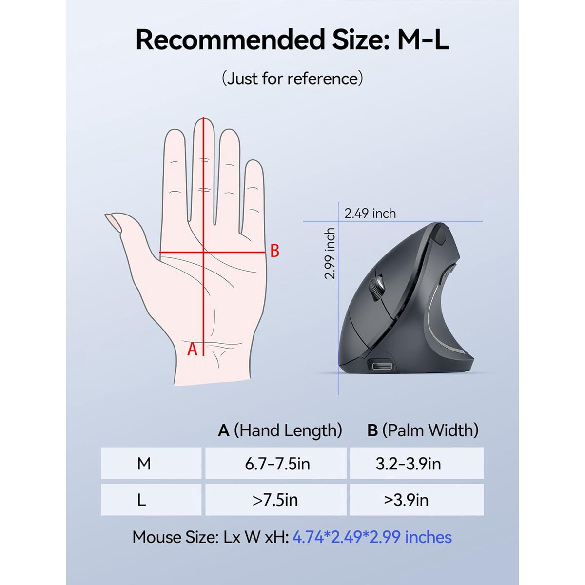 Rechargeable Wireless Ergonomic Mouse,2.4GHz USB Vertical Mouse with Silent Click,4800 DPI Mouse with 6 Adjustable DPI,6-Button Computer Mouse for Laptop,PC, MacBook (No Batteries Needed)