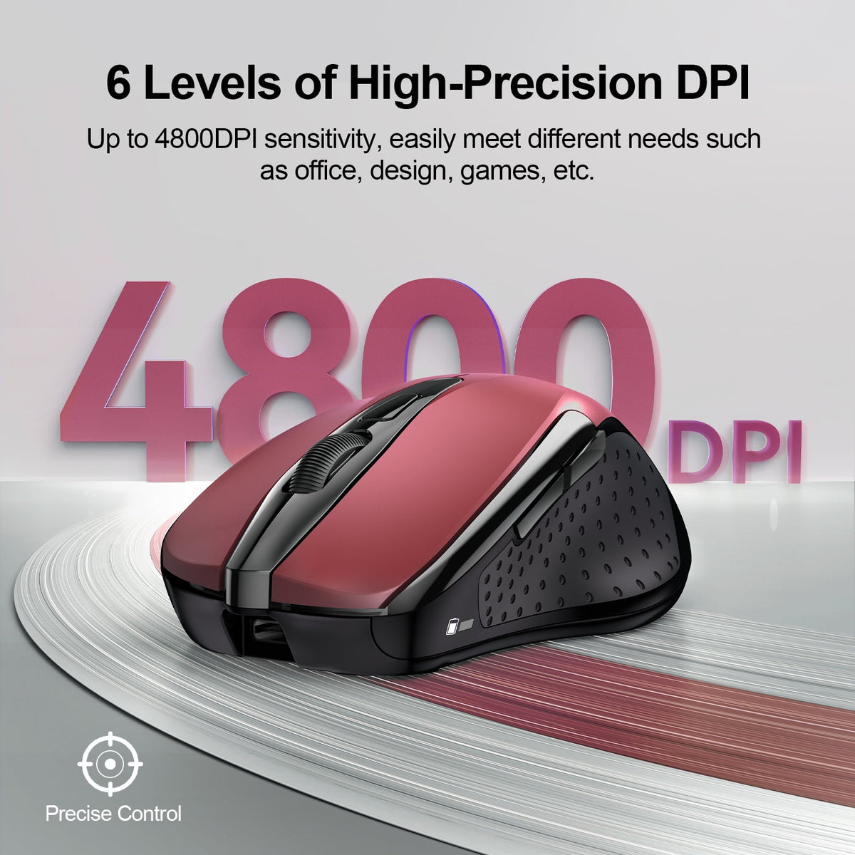 TECKNET Wireless Mouse (BT5.0/3.0 & 2.4G) Rechargeable 4800 DPI Silent USB A & Bluetooth Mouse 6 Buttons, Wide Compatibility - Red