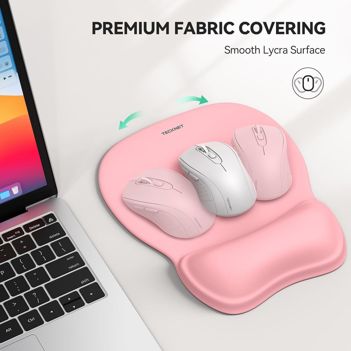TECKNET BASICS Gel Mouse Pad with Wrist Rest, Ergonomic Office Mousepad with Wrist Support, Non-Slip & Smooth Surface, Comfortable Desk Mat for Office Gaming Study- Pink
