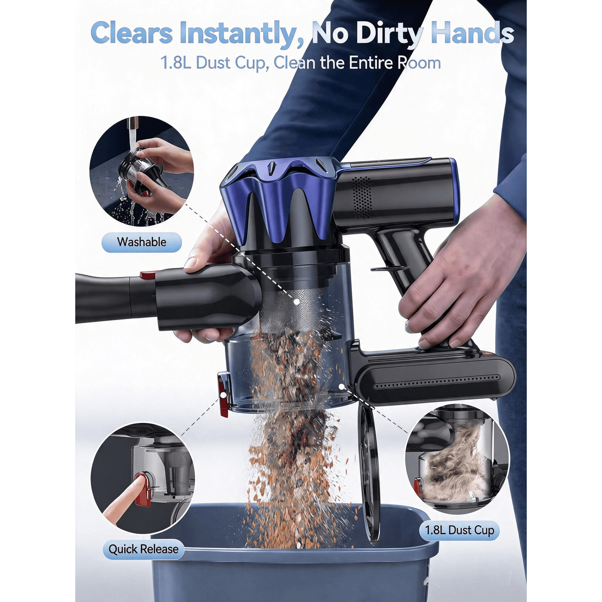 TechRise Basic 550W/45kPa Cordless Vacuum,60Mins Runtime Lightweight Stick Vacuum for Hardwood Floor Carpet Pet Hair