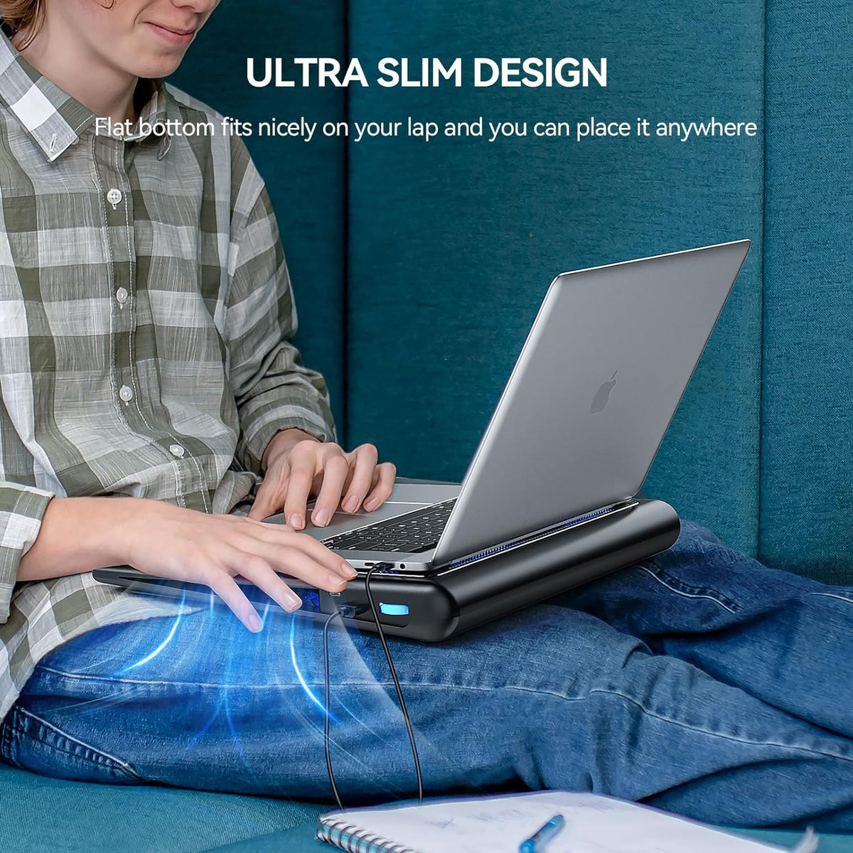 TECKNET BASICS Laptop Cooling Pad, Ultra-Quiet Cooler with Adjustable Fan Speeds, USB Powered Stand for 12-15.6" Gaming Laptops - Blue