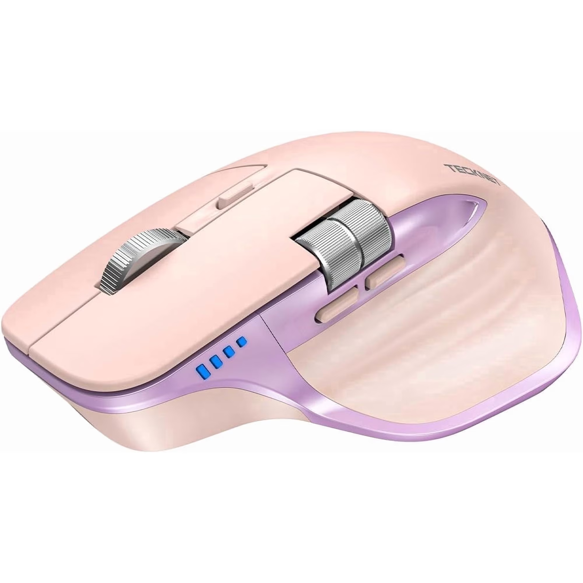 TECKNET Wireless Mouse, Bluetooth Mouse (BT5.3/5.0 & 2.4G) Rechargeable Ergonomic Optical Mouse with 6 Adjustable DPI, Side Scroll, Quiet Clicks, USB A Receiver, 7 Buttons, Wide Compatibility - Pink