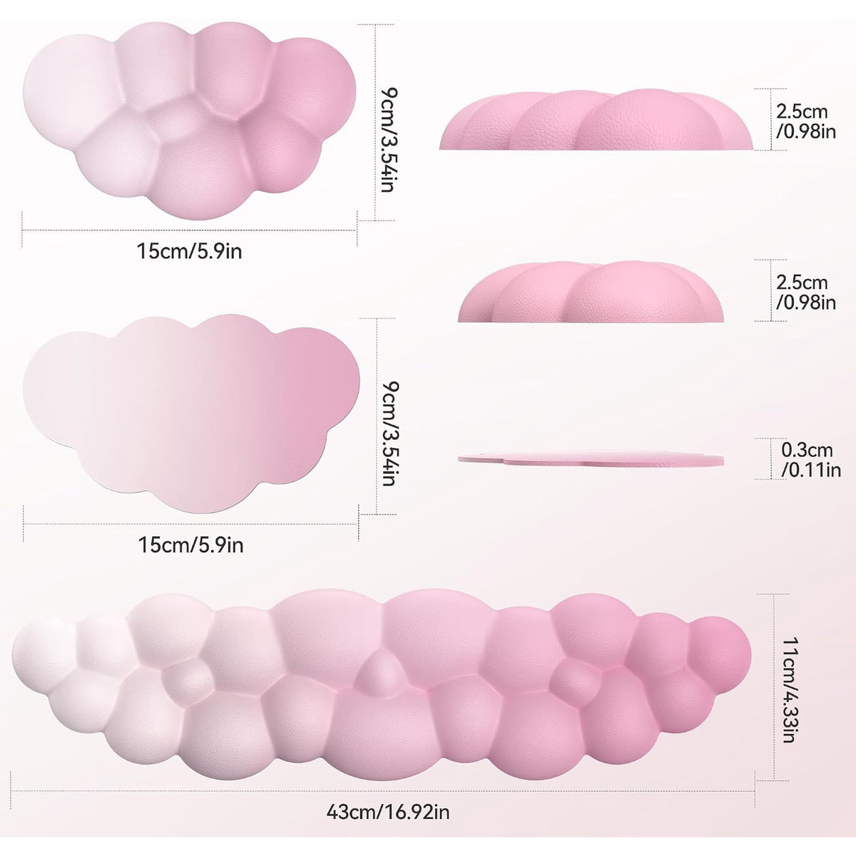 TECKNET Ergonomic Cloud Keyboard Wrist Rest Set, Pain Relief, Non-Slip with Coaster for Laptop, Office, Gaming - Gradient Pink