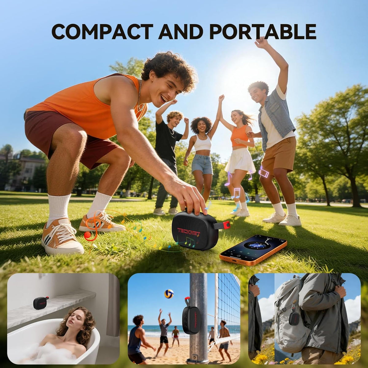 TECKNET Portable Bluetooth Speaker, IP67 Waterproof, 30H Playtime, Magnetic, Bluetooth 5.4, TWS, Home Party Outdoor Travel,gift