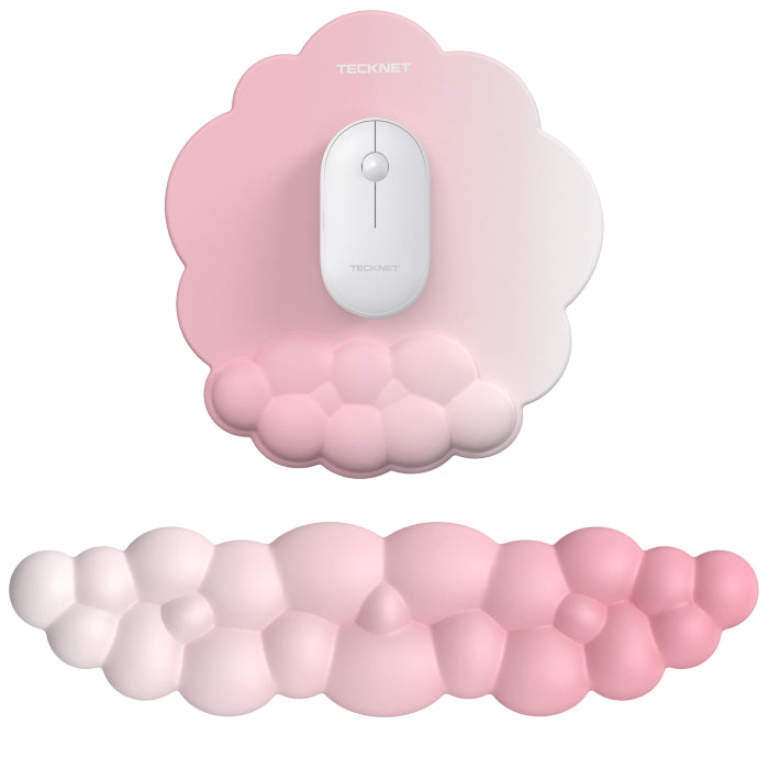 TECKNET Cloud Mouse Pad with Wrist Rest MGM01142, Ergonomic PU Leather Memory Foam Keyboard Mouse Wrist Rest Set for Office Gaming