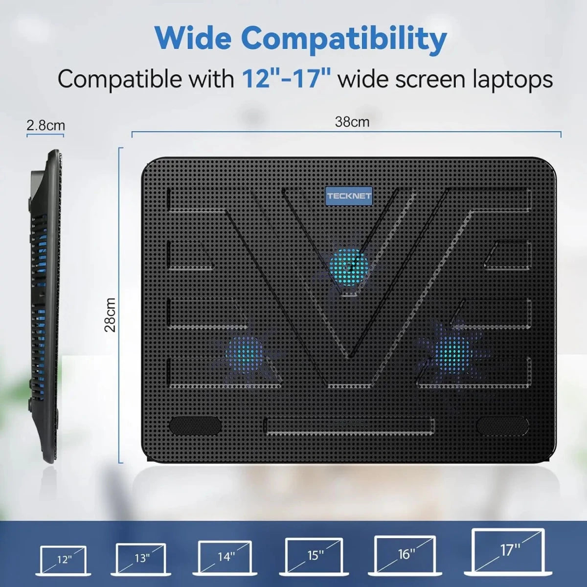 TECKNETTECKNET 1200 RPM Laptop Cooling Pad For 12 - 17.3 Inch